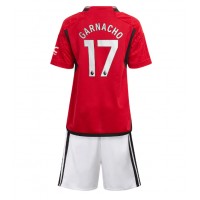 Camisa de Futebol Manchester United Alejandro Garnacho #17 Equipamento Principal Infantil 2023-24 Manga Curta (+ Calças curtas)